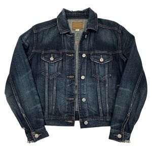 American Eagle Womens Distressed Denim Jacket Dark Wash Size XS W500